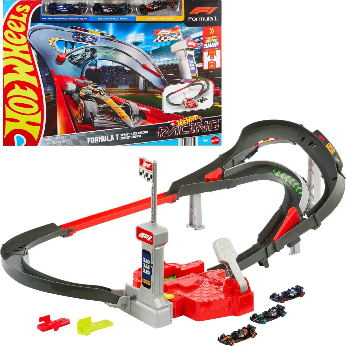 Hot Wheels Racing Formula 1 Sprint Race Circuit Track Set with 3 Die-Cast Toy Cars